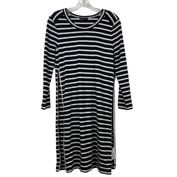 J. CREW S Black & Cream Stripe Double Zipper Dress Small Preppy Academia - Picture 3 of 8